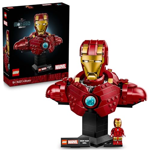 LEGO ǀ Marvel Iron Man MK4 Büste - Bauset für Erwachsene zum Ausstellen inkl. Tony Stark Minifigur, mit einziehbaren Kanonen und einem drehbaren Kopf - Sammlerstück & Geschenkidee für Fans - 76327 von LEGO