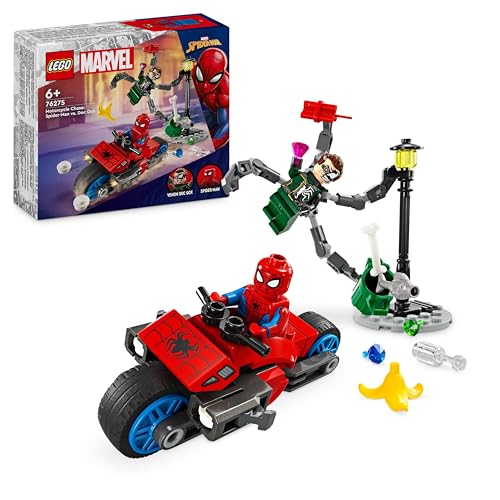 LEGO Marvel Motorrad-Verfolgungsjagd: Spider-Man vs. Doc Ock, Superhelden-Spielzeug für Kinder mit Figuren, Shootern und Web-Shooter, tolles Geschenk für Jungs und Mädchen ab 6 Jahren 76275 von LEGO
