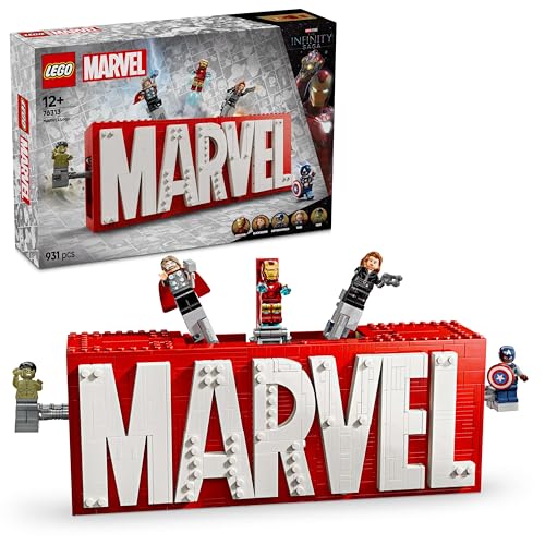 LEGO Marvel: Marvel Logo & Minifiguren - Sammlerstück inkl. Hulk, Thor, Iron Man, Black Widow und Captain America - Bauset mit Avengers Figuren - Geschenk für Jungen und Mädchen ab 12 Jahren 76313 von LEGO