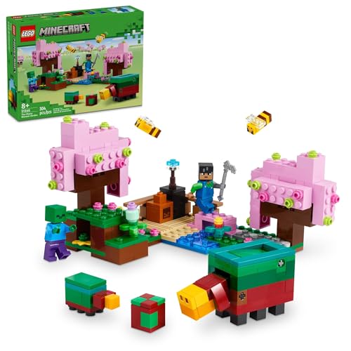 LEGO Minecraft 21260 Der Kirschblütengarten, Videospielspielzeug für Kinder, Bauset mit 2 Minecraft Minifiguren, Bienen und Einer Schnüffelfigur, handliches Minecraft-Spielzeug für Jungen und Mädchen von LEGO
