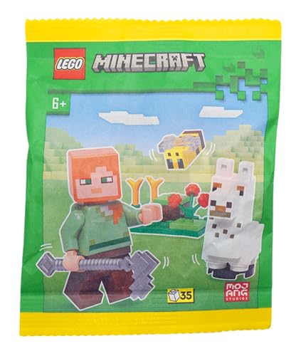 Lego Minecraft - Alex Minifigur mit niedlichem Baby Lama und fleißiger Biene - Abenteuerset für kreative BAU- und Spielwelten, kompatibel mit Allen Lego Minecraft Sets von LEGO