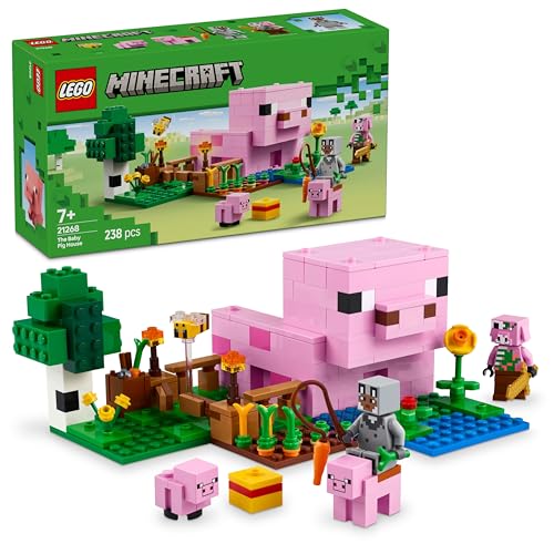 LEGO Minecraft Das Babyschwein-Haus, Set zum Videospiel mit Tierfiguren, Bauspielzeug mit Zombie-Piglin im Wald-Biom, Geschenk für Mädchen und Jungen ab 7 Jahren 21268 von LEGO