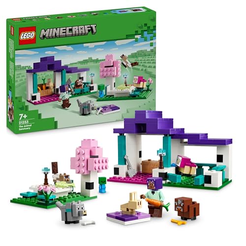 LEGO Minecraft Das Tierheim, Spielzeug mit vielen Tier-Figuren für Mädchen und Jungen ab 7 Jahren, Geschenk für Gamer und Kinder, Modell-Set des Ebene-Bioms aus Steinen 21253 von LEGO