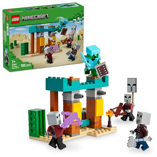 LEGO Minecraft Die Illager-Wüstenpatrouille, Set zum Videospiel für Kinder, Mini-Spielzeug mit Außenposten und DREI Minifiguren, inkl. Plünderer, Diener und Kaktusritter 21267 von LEGO