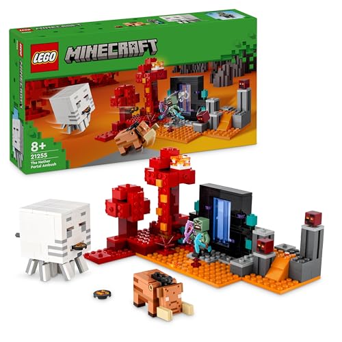 LEGO Minecraft Hinterhalt am Netherportal, Gaming-Spielzeug im Nether für Kinder mit Kampfszenen und legendären Figuren inkl. Ghast, Geschenk für Gamer-Jungs und Mädchen ab 8 Jahren 21255 von LEGO