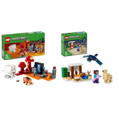 LEGO Minecraft Hinterhalt am Netherportal, Gaming-Spielzeug im Nether & Minecraft Steves Wüstenexpedition, Set zum Videospiel für Jungs und Mädchen LEGO Minecraft Hinterhalt am Netherportal, Gaming-Spielzeug im Nether & Minecraft Steves Wüstenexpedition, Set zum Videospiel für Jungs und Mädchen von LEGO
