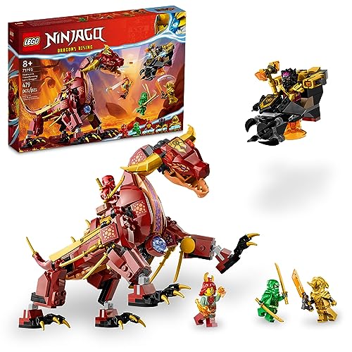 LEGO NINJAGO Heatwave Transforming Lava Dragon 71793 Bauspielzeug-Set, enthält einen Ninja-Drachen, ein Luftkissenfahrzeug und 5 Minifiguren, Lava-Drachen-Spielzeug für Kinder ab 8 Jahren, die von LEGO