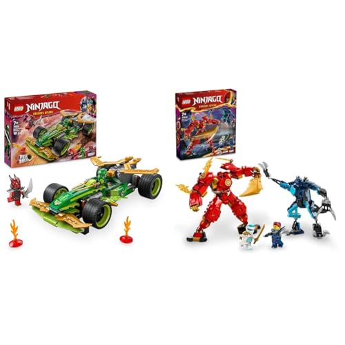 LEGO NINJAGO Lloyds Rückzieh-Rennwagen + Kais Elementar-Feuer-Mech Actionfigur Bausätze von Dragons Rising 71828 + 71808 von LEGO