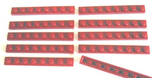 LEGO STAR WARS - 10 Bauplatten mit 1x8 Noppen in dunkelrot - 3460 von LEGO