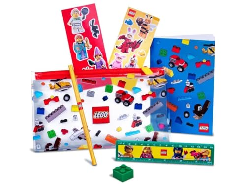LEGO Schreibwaren-Set mit Markenartikeln, bereit für einige Schularbeiten, einschließlich Federmäppchen, Notizbuch, Aufkleber, Bleistift, Lineal und Radiergummi. von LEGO