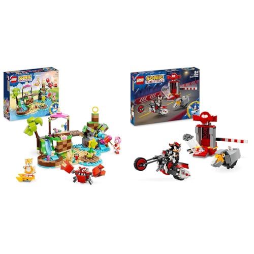 LEGO Sonic The Hedgehog Amys Tierrettungsinsel Spielzeug-Set & Sonic The Hedgehog Shadow The Hedgehog Flucht, Set mit Motorrad-Spielzeug von LEGO