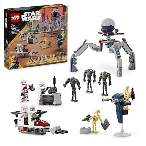 LEGO Star Wars Clone Trooper & Battle Droid Battle Pack, Spielzeug für Kinder mit baubarem Speeder Bike, Tri-Droiden-Figuren und Verteidigungsposten, Geschenk für Jungs und Mädchen ab 7 Jahren 75372 von LEGO