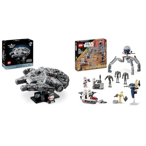 LEGO Star Wars Millennium Falcon, Modell eines Sternenschiffs aus Star Wars & Star Wars Clone Trooper & Battle Droid Battle Pack, Spielzeug LEGO Star Wars Millennium Falcon, Modell eines Sternenschiffs aus Star Wars & Star Wars Clone Trooper & Battle Droid Battle Pack, Spielzeug von LEGO