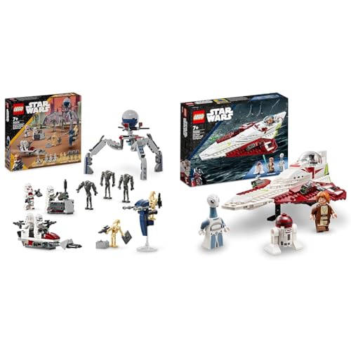 LEGO Star Wars Obi-Wan Kenobis Jedi Starfighter, Spielzeug zum Bauen mit Taun We & Star Wars Clone Trooper & Battle Droid Battle Pack, Spielzeug für Kinder mit baubarem Speeder Bike LEGO Star Wars Obi-Wan Kenobis Jedi Starfighter, Spielzeug zum Bauen mit Taun We & Star Wars Clone Trooper & Battle Droid Battle Pack, Spielzeug für Kinder mit baubarem Speeder Bike von LEGO