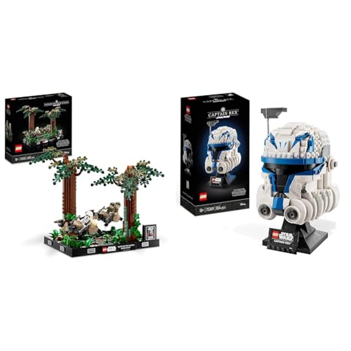 LEGO Star Wars Verfolgungsjagd auf Endor – Diorama Set & Star Wars Captain Rex Helm Set, The Clone Wars Modell Sammlerstück für Erwachsene, 2023 Serie, Erinnerungsstück und Geschenk-Idee 75349 von LEGO