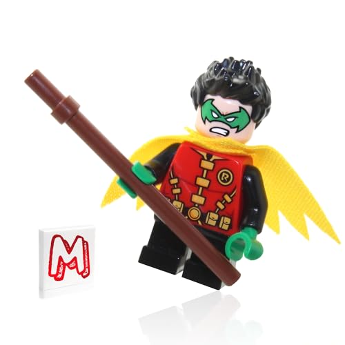 LEGO Super Heroes DC Batman Minifigur - Robin (grüne Maske und gelber Umhang) mit Stab und Minifigurlandfliese 76122 von LEGO