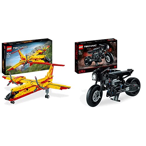 LEGO Technic 42152 Löschflugzeug Feuerwehr-Flugzeug-Spielzeug als Geschenk-Idee für Kinder ab 10 Jahre & 42155 Technic The Batman - BATCYCLE Set, Motorrad-Spielzeug von LEGO