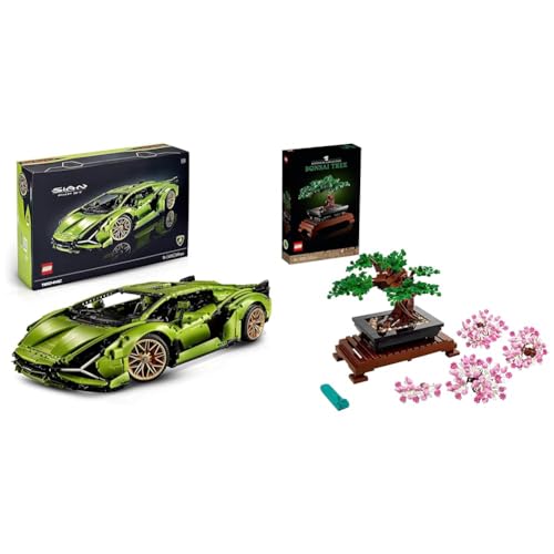 LEGO Technic Lamborghini Sián FKP 37 Rennauto, Modellbausatz für Erwachsene & Icons Bonsai Baum Set für Erwachsene, Pflanzen Home Deko Set mit Blumen von LEGO
