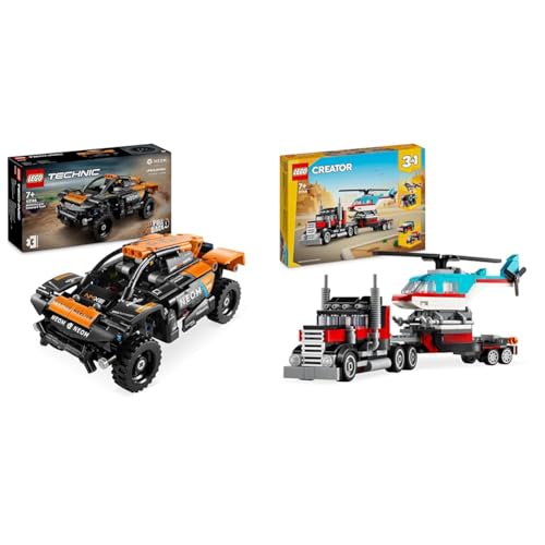 LEGO Technic NEOM McLaren Extreme E Race Car Set, Auto-Spielzeug mit Rückziehmotor & Creator 3in1 Tieflader mit Hubschrauber, Fahrzeuge-Set mit Helikopter- und LKW-Spielzeug LEGO Technic NEOM McLaren Extreme E Race Car Set, Auto-Spielzeug mit Rückziehmotor & Creator 3in1 Tieflader mit Hubschrauber, Fahrzeuge-Set mit Helikopter- und LKW-Spielzeug von LEGO