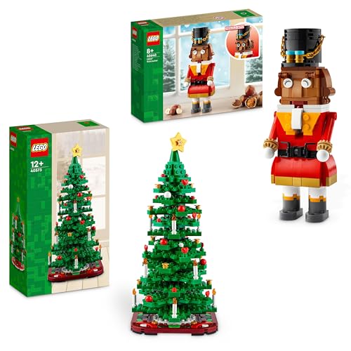 LEGO Weihnachtsbaum + LEGO Nussknacker-Figur, festliches Bauspielzeugset, Strumpffüller oder Weihnachtsdekoration für Heimdekoration, Bastelaktivität mit der Familie, 40573 + 40640 von LEGO