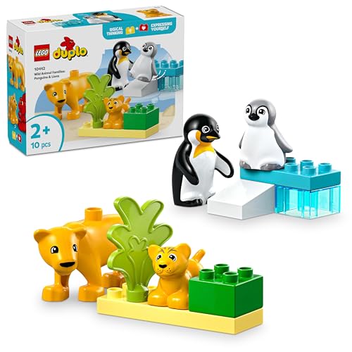 LEGO DUPLO Town Wildtier-Familien: Pinguine und Löwen, BAU- und Spielset, das Vorschulkinder ab 2 Jahren fantasievoll und kreativ Spielen lässt, Spielzeug für Kleinkinder mit Tierfiguren 10442 von LEGO