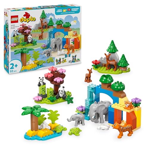 LEGO DUPLO Town Wildtier-Familien 3-in-1 Set - Lernspielzeug für Kleinkinder mit Tierfiguren - Montessori Spielzeug ab 2 Jahren mit Schildkröte, Tiger, Elefant, Hirsch & Panda Figuren - Geschenk 10446 von LEGO