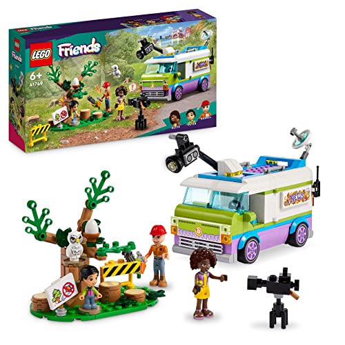 LEGO Friends Nachrichtenwagen, Tierrettung Set mit Film- und Reportage-Spielmöglichkeiten, mit Spielzeug-LKW, Eulen-Figur & Aliya Mini-Puppe, Geschenk für Kinder, Mädchen & Jungen ab 6 Jahren 41749 von LEGO