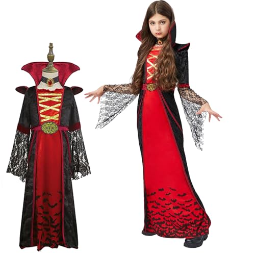 LEGQYJK Vampirese Kostüm Mädchen, Vampirkostüm für Kinder, Halloweenkostüme Karnevalkostüme, Vampirin Kostüm für Karnevals Carnivals Halloweens Vampiretheme(M) von LEGQYJK