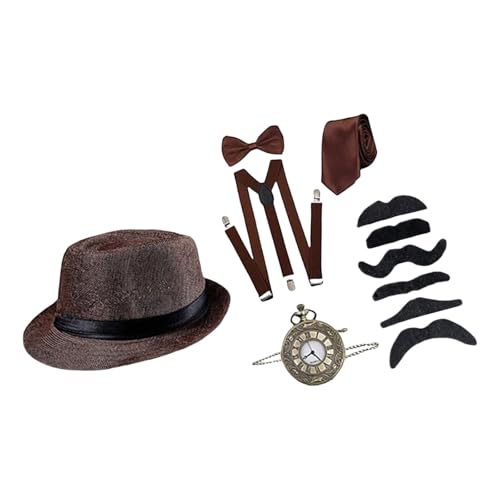 LEIDJGUN 1920er Herren Kostüm Roaring 20s Kostüme Outfit Mit 20S Fedoras Taschenuhr Hosenträger Vorgebundenes Bowtie Krawatte Bart Bart LEIDJGUN 1920er Herren Kostüm Roaring 20s Kostüme Outfit Mit 20S Fedoras Taschenuhr Hosenträger Vorgebundenes Bowtie Krawatte Bart Bart von LEIDJGUN