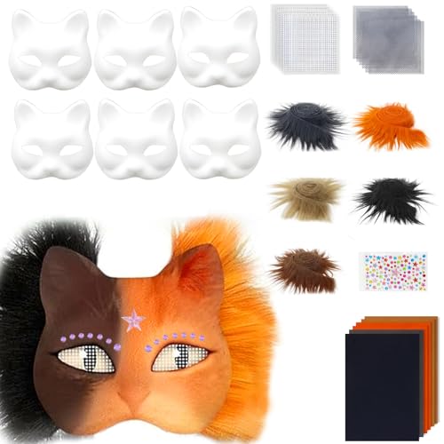 LEIDJGUN 6 Pcs Unbemalten Katzen Masken Set Enthält Pelzige Trim Eye Mesh Stoffaufkleber Zum Malen Unbemalte Maskeradenmaske LEIDJGUN 6 Pcs Unbemalten Katzen Masken Set Enthält Pelzige Trim Eye Mesh Stoffaufkleber Zum Malen Unbemalte Maskeradenmaske von LEIDJGUN