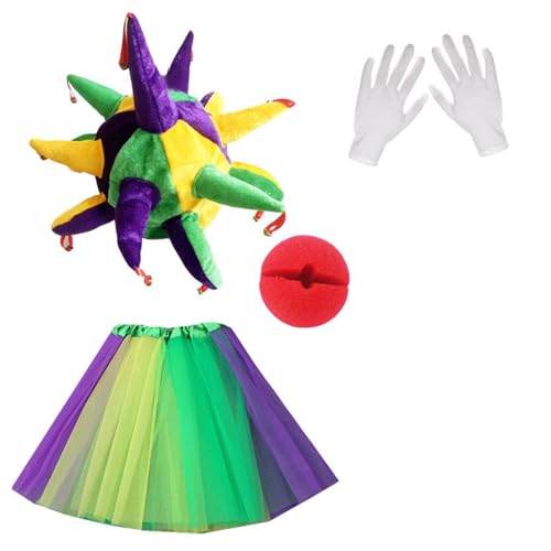 LEIDJGUN Clown-Kostüm-Set, Clownshut, Clownnnase, Clown-Haarreif, Rock und Handschuh, Clown-Kostüm, Outfits für Damen, Halloween, Cosplay LEIDJGUN Clown-Kostüm-Set, Clownshut, Clownnnase, Clown-Haarreif, Rock und Handschuh, Clown-Kostüm, Outfits für Damen, Halloween, Cosplay von LEIDJGUN