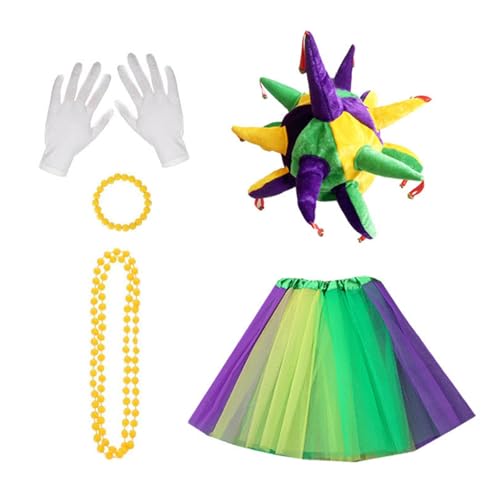 LEIDJGUN Clown-Kostüm-Set, Clownshut, Clownnnase, Clown-Haarreif, Rock und Handschuh, Clown-Kostüm, Outfits für Damen, Halloween, Cosplay LEIDJGUN Clown-Kostüm-Set, Clownshut, Clownnnase, Clown-Haarreif, Rock und Handschuh, Clown-Kostüm, Outfits für Damen, Halloween, Cosplay von LEIDJGUN