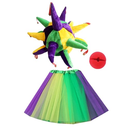 LEIDJGUN Clown-Kostüm-Set, Clownshut, Clownnnase, Clown-Haarreif, Rock und Handschuh, Clown-Kostüm, Outfits für Damen, Halloween, Cosplay LEIDJGUN Clown-Kostüm-Set, Clownshut, Clownnnase, Clown-Haarreif, Rock und Handschuh, Clown-Kostüm, Outfits für Damen, Halloween, Cosplay von LEIDJGUN