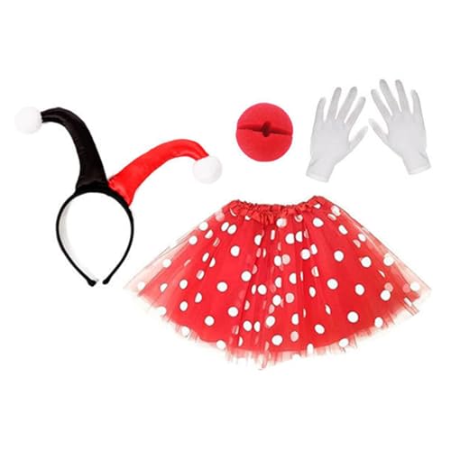 LEIDJGUN Clown-Kostüm-Set, Clownshut, Clownnnase, Clown-Haarreif, Rock und Handschuh, Clown-Kostüm, Outfits für Damen, Halloween, Cosplay LEIDJGUN Clown-Kostüm-Set, Clownshut, Clownnnase, Clown-Haarreif, Rock und Handschuh, Clown-Kostüm, Outfits für Damen, Halloween, Cosplay von LEIDJGUN