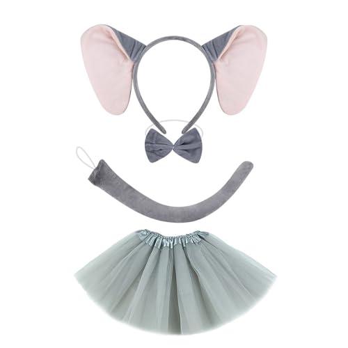 LEIDJGUN Elefant Kostüm Set Elephant Ohrs Und Schwanz Bowtie Tutus Fancy Kostüm Kits Accessoires Für Halloween Cosplay von LEIDJGUN