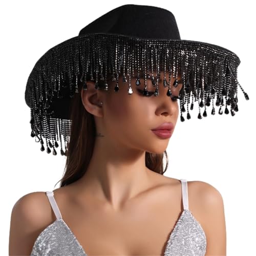 LEIDJGUN Fransen Strass Hut für Frauen Cosplay Kostüm Hut Junggesellinnenabschied Kopfbedeckung Hochzeit Party Zubehör LEIDJGUN Fransen Strass Hut für Frauen Cosplay Kostüm Hut Junggesellinnenabschied Kopfbedeckung Hochzeit Party Zubehör von LEIDJGUN