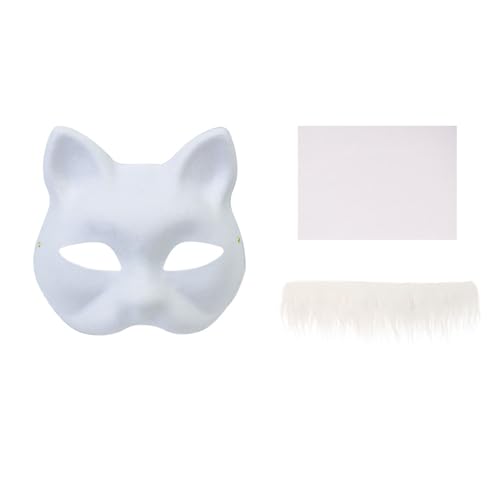 LEIDJGUN Handbemaltes Katzen-Set, Tiermaskerade, unlackierte Füchse mit Pelzen, Halloween-Party für Erwachsene von LEIDJGUN