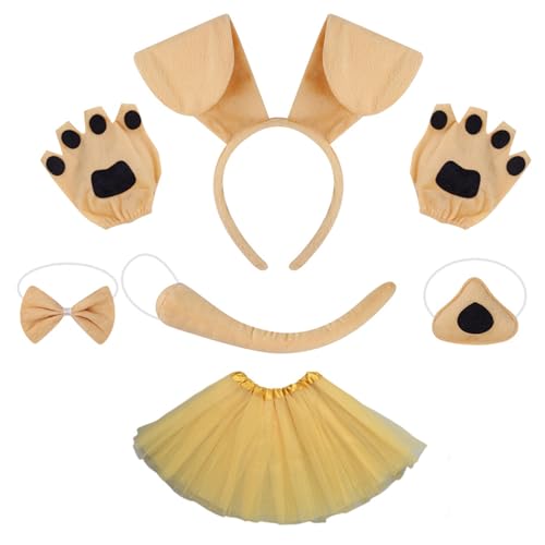 LEIDJGUN Kinder Cosplay Hunde Kostüm Set Mit Hunde Heckhund Ohr Ohrstirnband Nase Bowtie Rock Handschuhe Halloween Hundeoutfit Für Frauen von LEIDJGUN