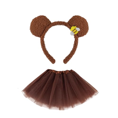 LEIDJGUN Kindertierbären Kostüme Bären Ohren Stirnband Schwanz Tutus Rock Tierausgefallene Kostüm Kits Halloween Cosplay Party Accessoire von LEIDJGUN