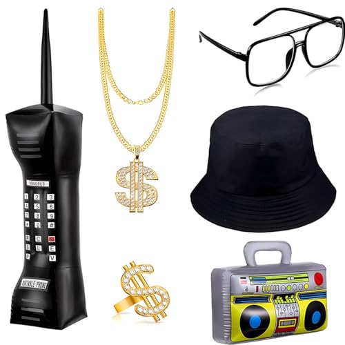 LEIDJGUN Kostümzubehör-Set 80er 90er Rapper Kostüm Set Eimer Hut Radio Halskette Brille für Mottoparty LEIDJGUN Kostümzubehör-Set 80er 90er Rapper Kostüm Set Eimer Hut Radio Halskette Brille für Mottoparty von LEIDJGUN