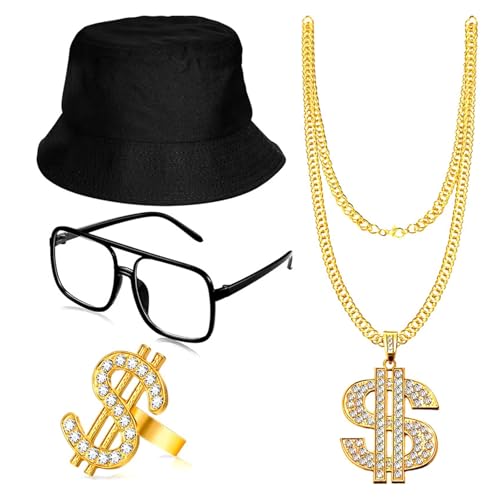 LEIDJGUN Kostümzubehör-Set 80er 90er Rapper Kostüm Set Eimer Hut Radio Halskette Brille für Mottoparty LEIDJGUN Kostümzubehör-Set 80er 90er Rapper Kostüm Set Eimer Hut Radio Halskette Brille für Mottoparty von LEIDJGUN