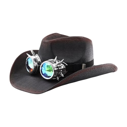 LEIDJGUN Westernhut für Herren und Damen, mit Brille, Used-Look, Cosplay, Kostüm, Hut, modische Mützen, Bühnenshow, Partyhut LEIDJGUN Westernhut für Herren und Damen, mit Brille, Used-Look, Cosplay, Kostüm, Hut, modische Mützen, Bühnenshow, Partyhut von LEIDJGUN