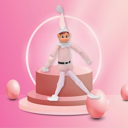 LEIGHT Weiche Vinyl-Elfe mit Hut und Namensschild, der kleinste faltbare Elfe der Welt 40 cm auf dem Regal Weihnachtszubehör für Kinder und Mädchen Farben Rot, Grün und Rosa (Rosa) von LEIGHT
