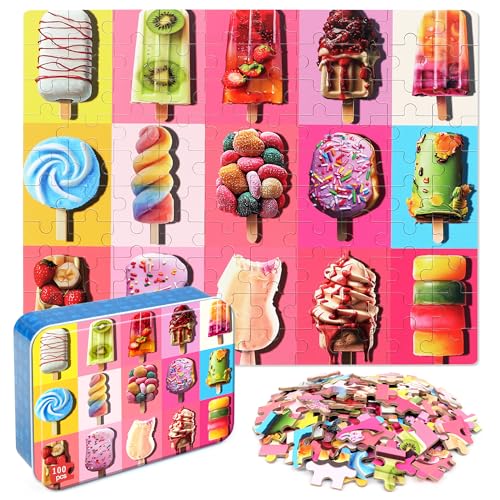 LELEMON Puzzles für Kinder im Alter von 4–6 Jahren, Popsicle 100 Teile Puzzles für Kinder in einer Metallbox, pädagogische Puzzle-Spiele für Mädchen und Jungen LELEMON Puzzles für Kinder im Alter von 4–6 Jahren, Popsicle 100 Teile Puzzles für Kinder in einer Metallbox, pädagogische Puzzle-Spiele für Mädchen und Jungen von LELEMON