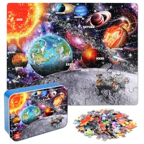 LELEMON Space Puzzles 60-teiliges Set für Kinder im Alter von 10.2-15.2 cm einer Metallbox, pädagogische Puzzles für Mädchen und Jungen LELEMON Space Puzzles 60-teiliges Set für Kinder im Alter von 10.2-15.2 cm einer Metallbox, pädagogische Puzzles für Mädchen und Jungen von LELEMON