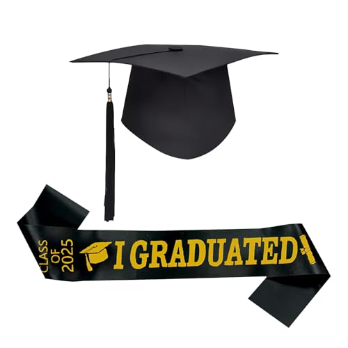 LEMLIN 2025 Abschluss Deko Set - Bachelor- & Doktorhut mit '2025 I Graduated' Schärpe - Graduation Hat für Promotionsfeiern & Abschlussfeiern - Perfektes Bachelor-Geschenk von LEMLIN