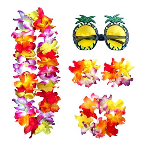 Tenue Hawaïenne pour Femmes Set 4 Pièces: Couronnes de Fleurs Hawaii, Lunettes de Soleil Ananas, Idéal pour Décoration Fêtes de Plage & Fête Luau von LEMLIN