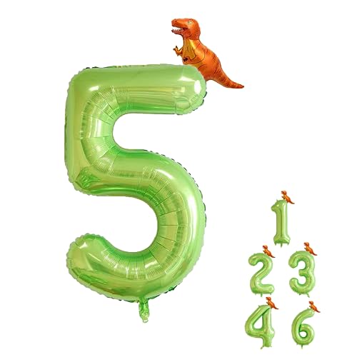 Luftballon 5. Geburtstag, Folienballon 5 mit Dinosaurier, Grün Luftballon 5, Luftballons 5. Geburtstag, Luftballons Geburtstag 5, Zahlen Luftballon, Ballon 5 Geburtstag für Babyparty Geburtstagsdeko von LEMONSTONE