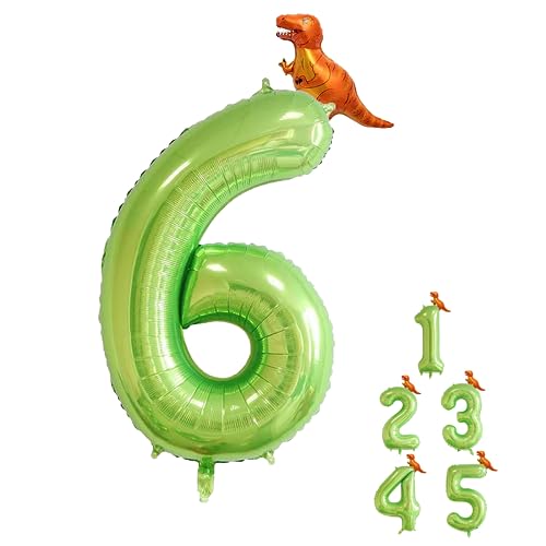 Luftballon 6. Geburtstag, Folienballon 6 mit Dinosaurier, Grün Luftballon 6, Luftballons 6. Geburtstag, Luftballons Geburtstag 6, Zahlen Luftballon, Ballon 6 Geburtstag für Babyparty Geburtstagsdeko von LEMONSTONE