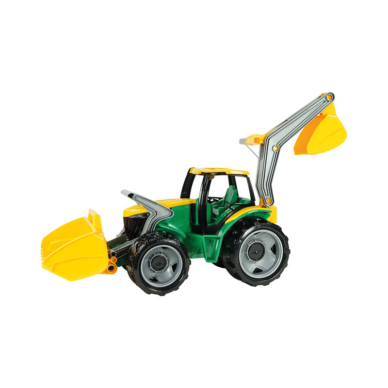 Traktor STARKE RIESEN mit Frontlader/Baggerarm in grün/gelb von LENA®